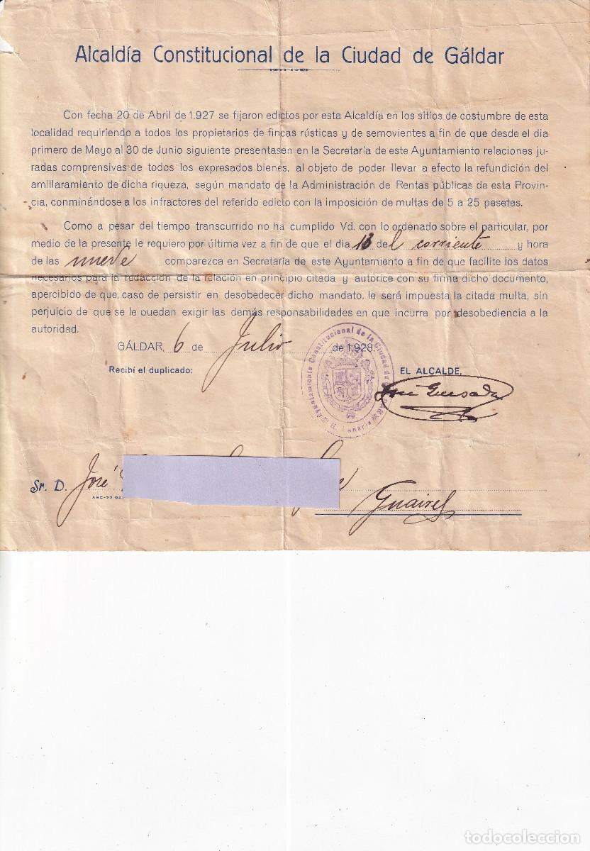 Documentos antiguos: ALCALDIA CONSTITUCIONAL DE LA CIUDAD DEL GALDAR - GRAN CANARIA 1928