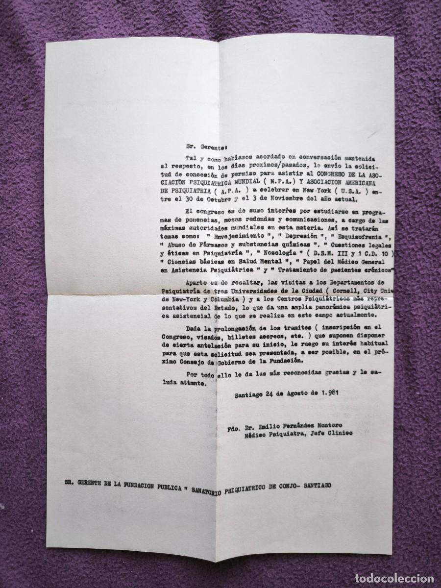 Documentos antiguos: Carta Antigua 1981 &ndash; Manicomio De Conjo Santiago &ndash; Psiquiatr&iacute;a &ndash; Documento Hist&oacute;rico Original
