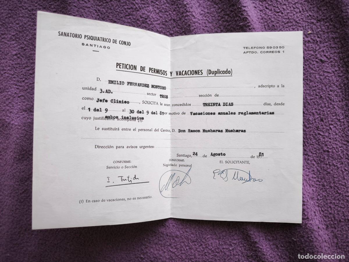 Documentos antiguos: Impreso Oficial 1981 Con 3 Firmas &ndash; Sanatorio Psiqui&aacute;trico De Conjo Santiago &ndash; Permiso