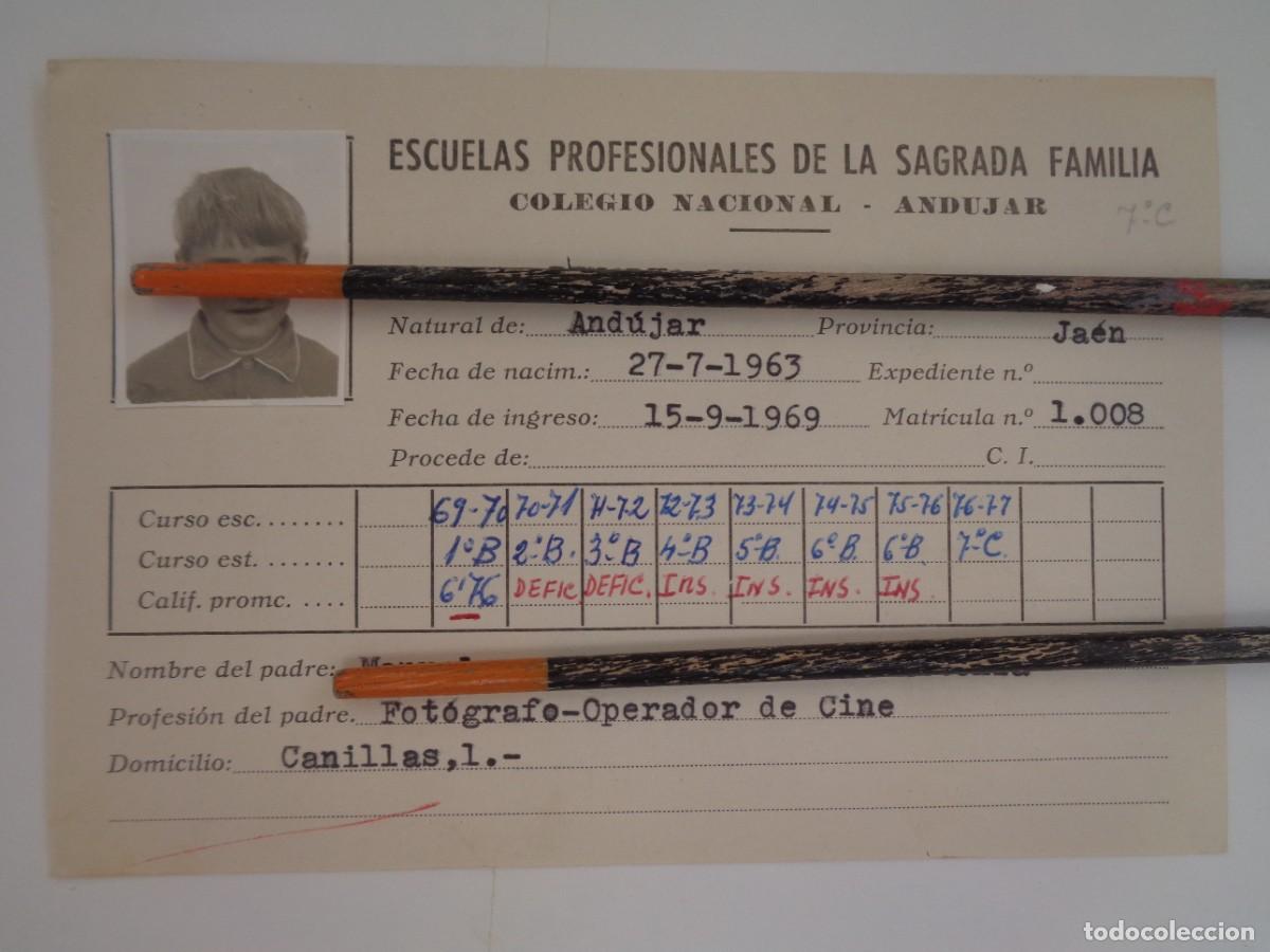 Old Documents: ESCUELAS PROFESIONALES SAGRADA FAMILIA : FICHA NI&Ntilde;O 1967-73 . ANDUJAR ( JAEN )