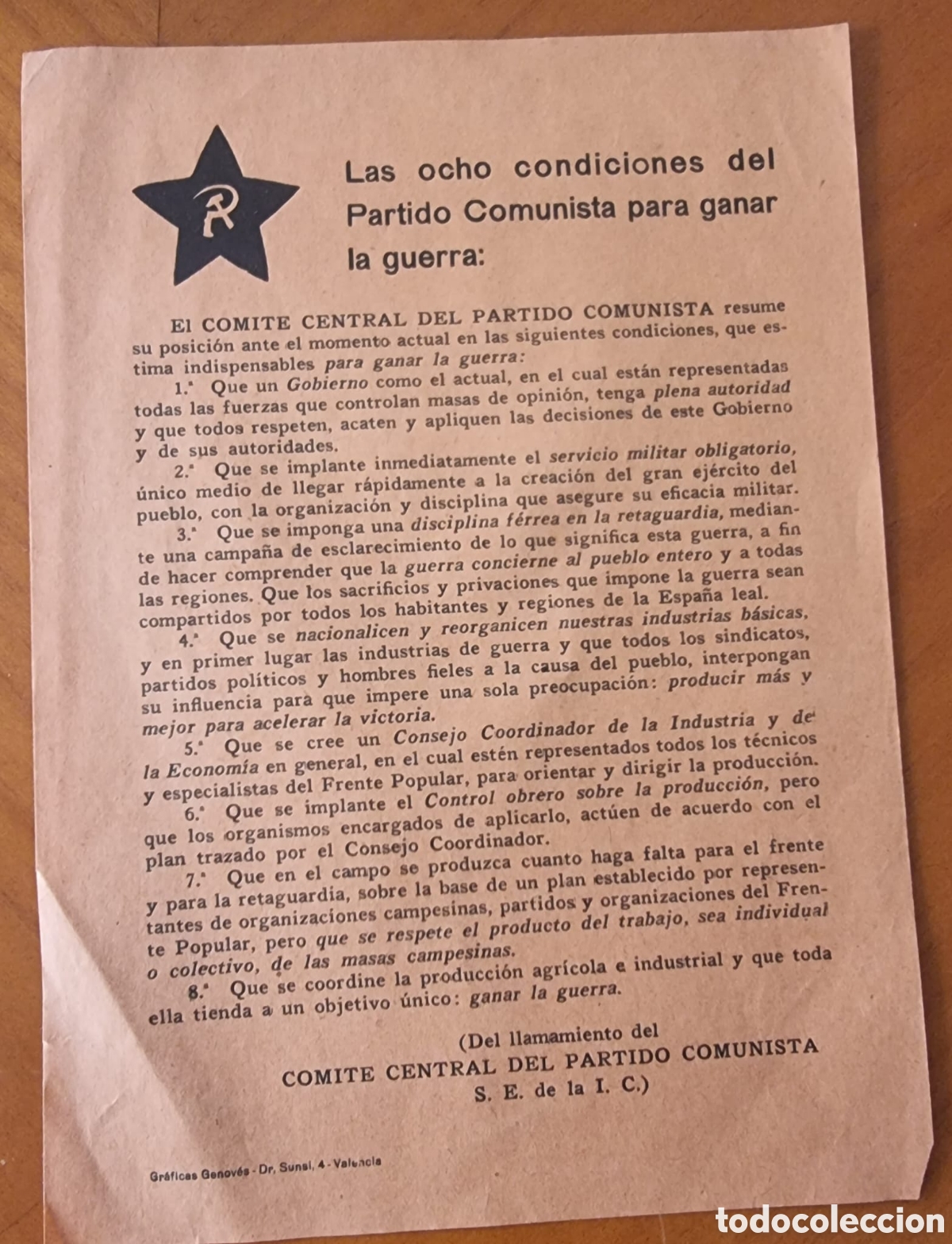 Documentos antiguos: Guerra civil Pasqu&iacute;n PCE original raro Valencia ved foto