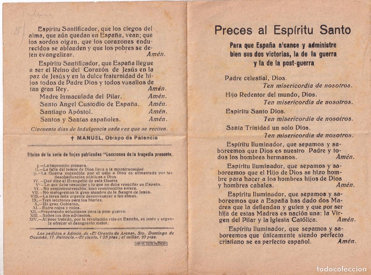 Documentos antiguos: PRECES AL ESP&Iacute;RITU SANTO PARA QUE ESPA&Ntilde;A ALCANCE Y ADMINISTRE BIEN SU VICTORIA. PALENCIA