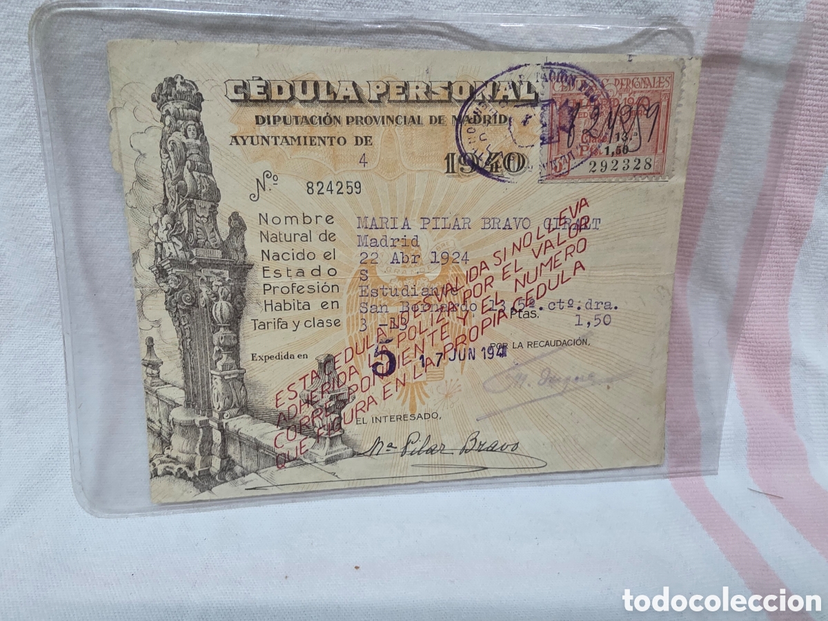 Documentos antiguos: C&Eacute;LULA PERSONAL. MADRID 1940