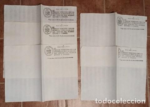 Documentos antiguos: 5 DOBLES FOLIOS DE PAPEL TIMBRADO. SELLO TERCERO, CIENTO TREINTA Y SEIS MARAVED&Iacute;S, 1813