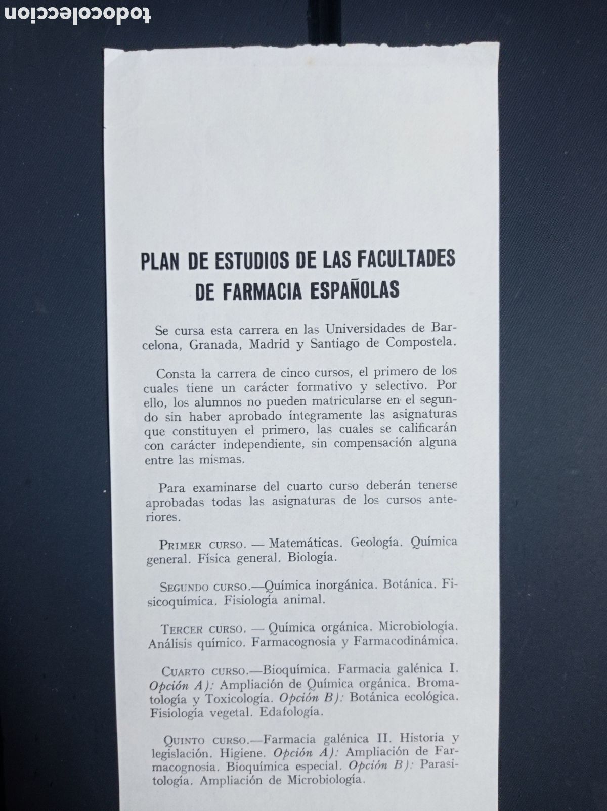 Documentos antiguos: PLAN DE ESTUDIOS DE LAS FACULTADES DE FARMACIA ESPA&Ntilde;OLAS (ANTERIOR A 1975).