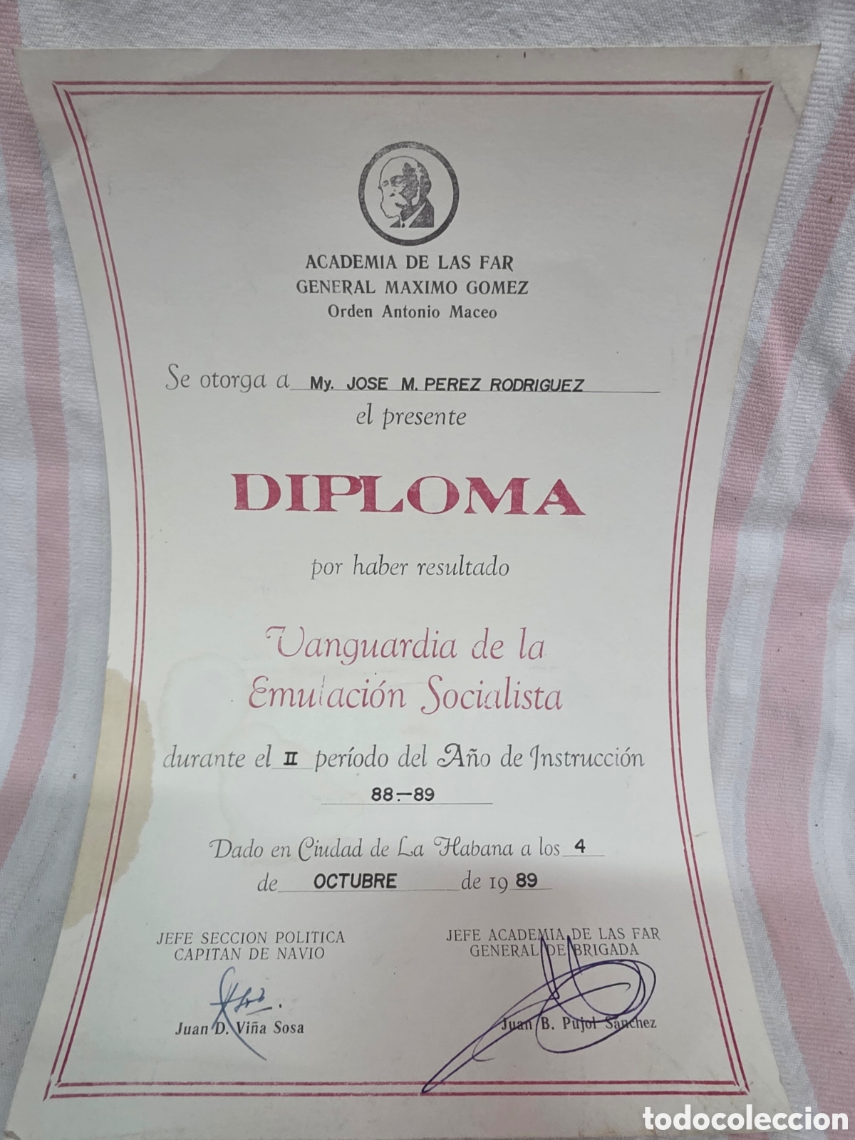 Documentos antiguos: DIPLOMA VANGUARDIA DE LA EMULACI&Oacute;N SOCIALISTA 1989