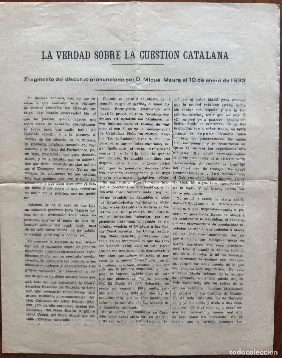 Documentos antiguos: DISCURSO MIGUEL MAURA CONTRA EL ESTATUTO CATAL&Aacute;N - COMIT&Eacute; PRO JUSTICIA - A&Ntilde;O 1932 - II REP&Uacute;BLICA