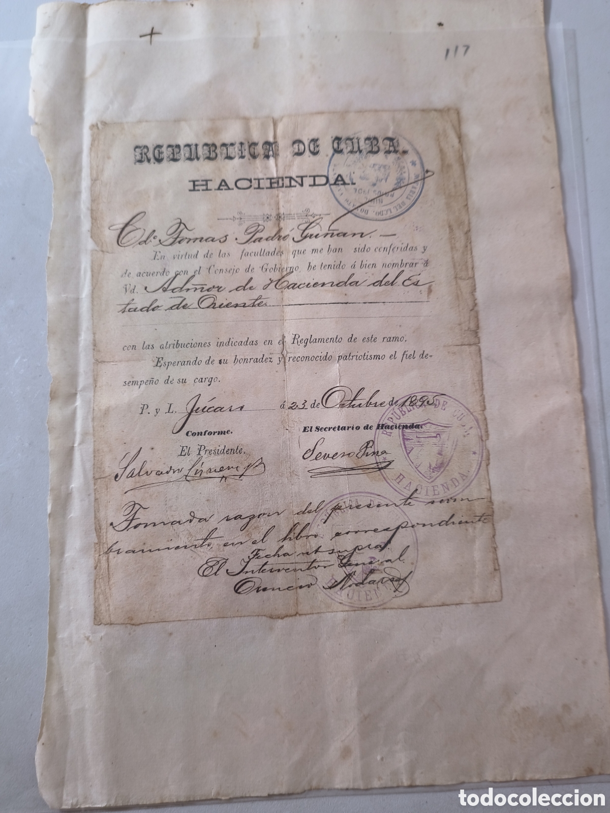 Documentos antiguos: Cuba, guerra de cuba, nombramiento hecho por el gobierno de la rep&uacute;blica de cuba en armas,1895.