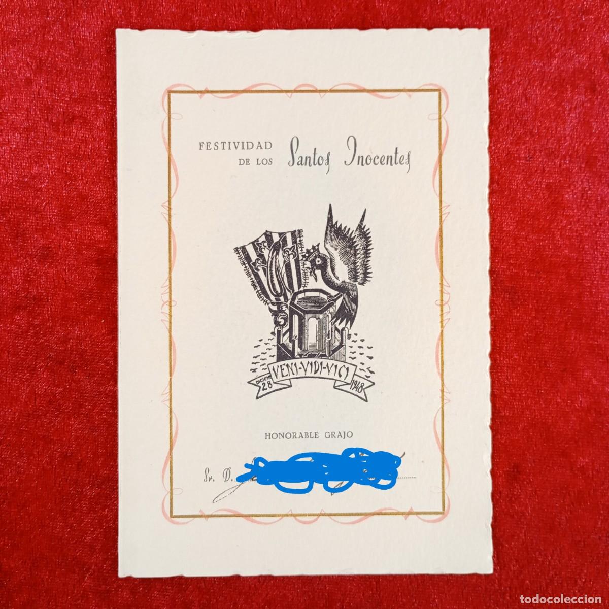 Documentos antiguos: LOS GRAJOS (L&Eacute;RIDA) SECTA - MEN&Uacute; FESTIVIDAD DE LOS SANTOS INOCENTES 1949 - RAR&Iacute;SIMO DOCUMENTO / 6325