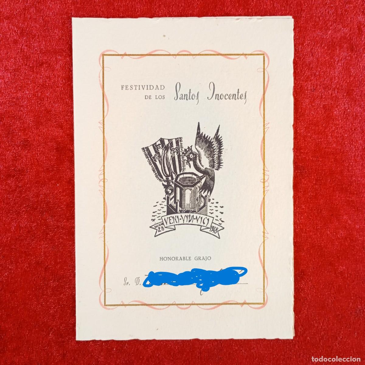 Documentos antiguos: LOS GRAJOS (L&Eacute;RIDA) SECTA - MEN&Uacute; FESTIVIDAD DE LOS SANTOS INOCENTES 1949 - RAR&Iacute;SIMO DOCUMENTO / 6326