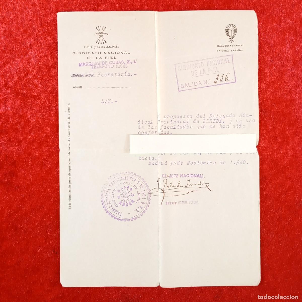 Documentos antiguos: NOMBRAMIENTO DE CAMARADA COMO DELEGADO DEL SINDICATO NACIONAL DE LA PIEL - MADRID 1940 / 6327