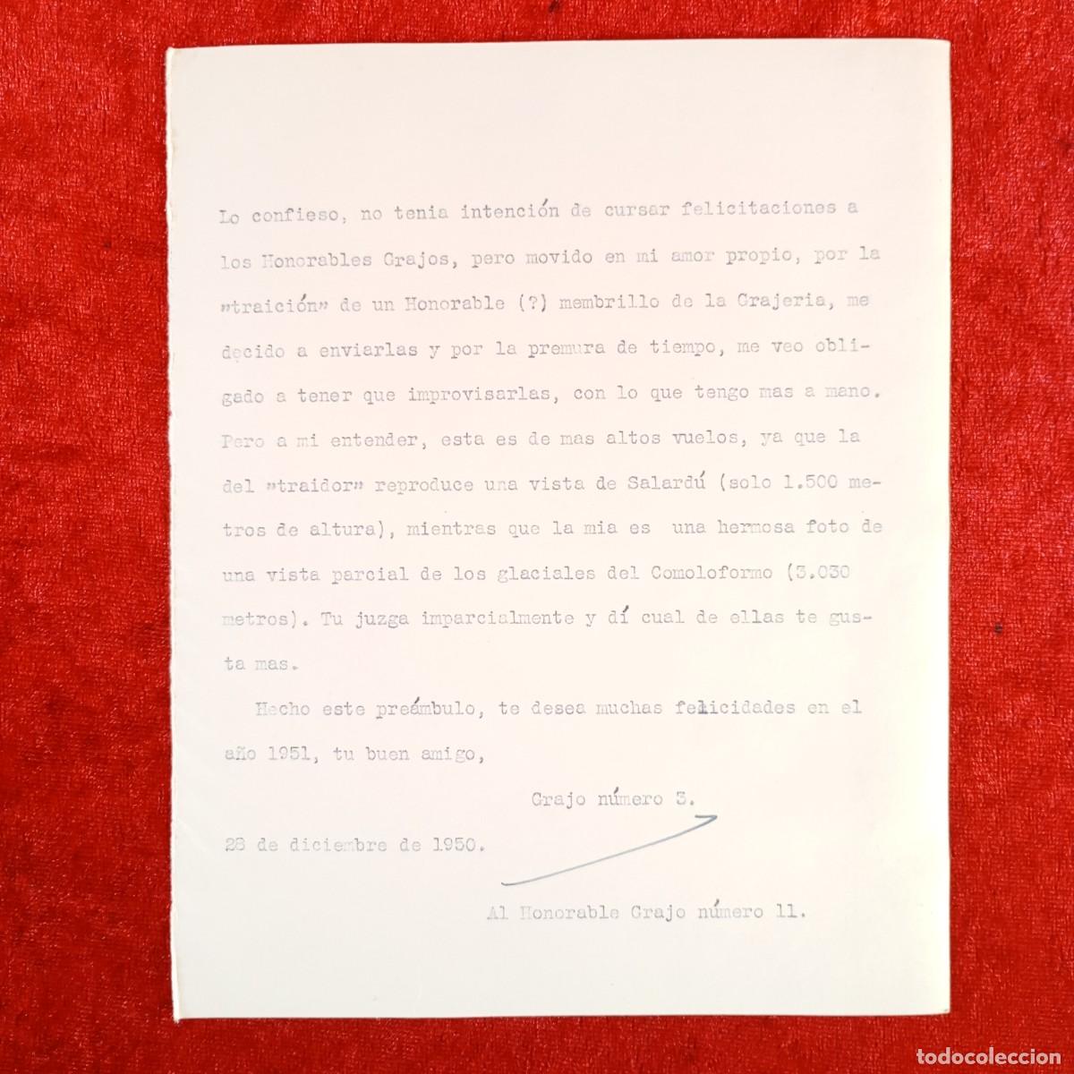 Documentos antiguos: GRAJOS L&Eacute;RIDA - SECTA - CARTA ENTRE GRAJOS - 28 DICIEMBRE DE 1950 - RAR&Iacute;SIMO DOCUMENTO / 6334