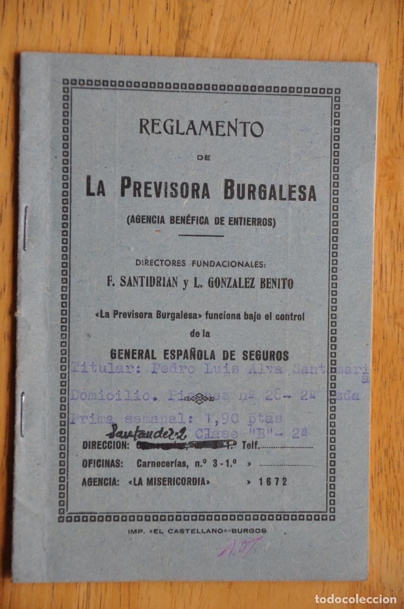 Documentos antiguos: REGLAMENTO DE LA PREVISORA BURGALESA (AGENCIA BEN&Eacute;FICA DE ENTIERROS) 1949