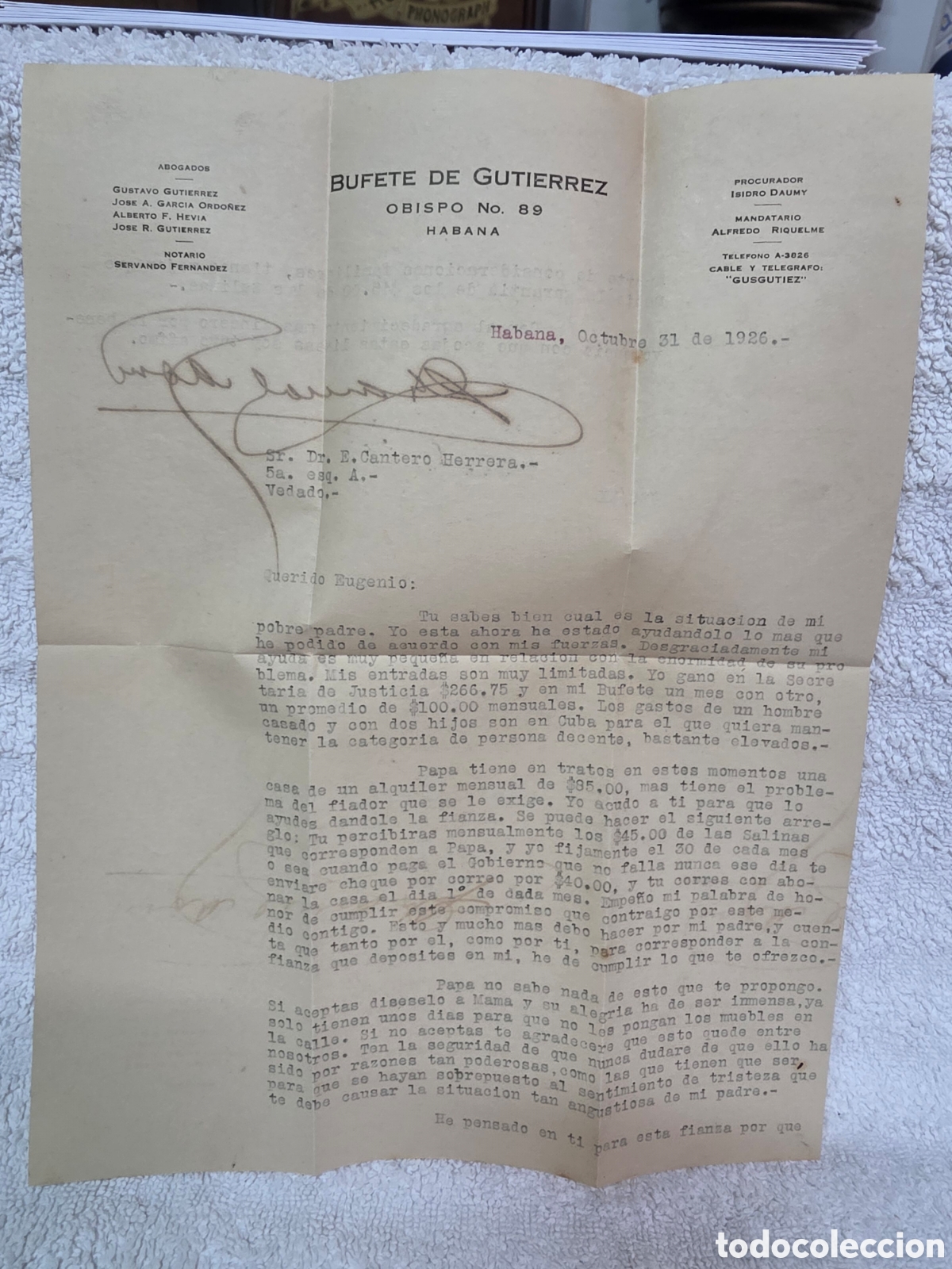 Documentos antiguos: CARTA. MECANOGRAFIADA. PETICI&Oacute;N CR&Eacute;DITO CUBA1926