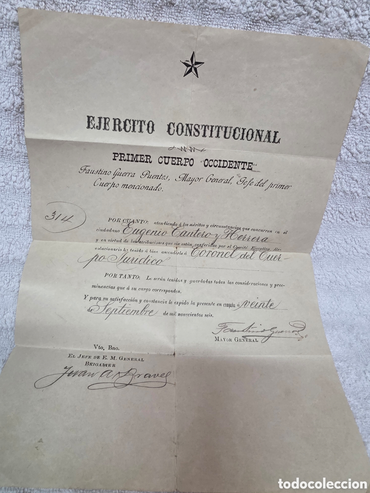 Documentos antiguos: NOMBRAMIENTO/ ASCENSO MILITAR CUBA 1906