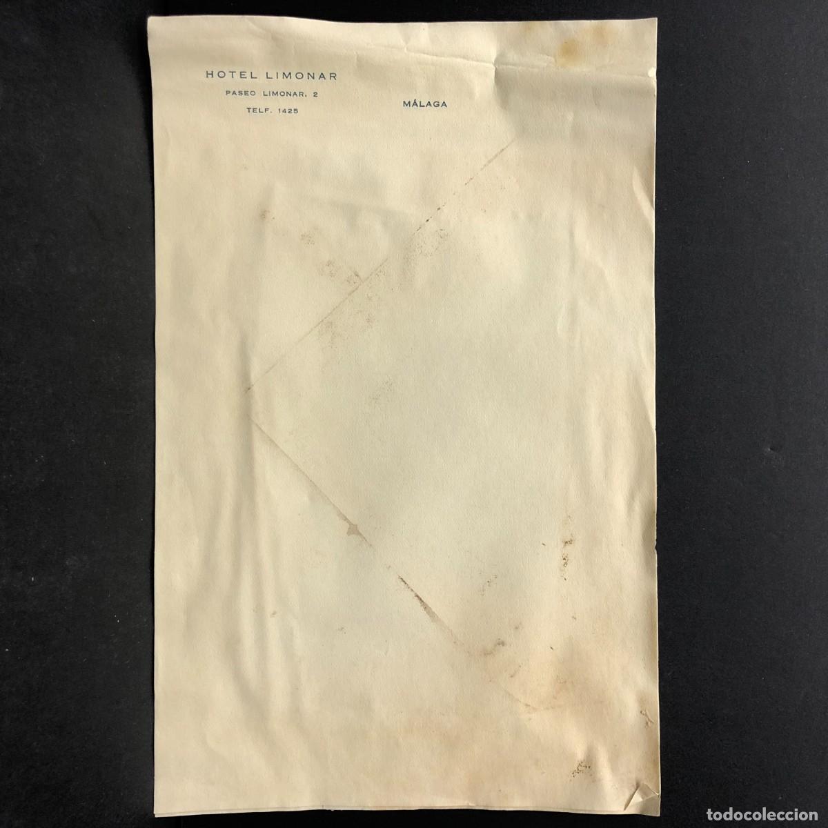 Documentos antiguos: HOTEL LIMONAR - M&Aacute;LAGA - PAREJA DE HOJAS DE PAPEL DEL HOTEL - PUBLICIDAD - A&Ntilde;OS 20 / 5304
