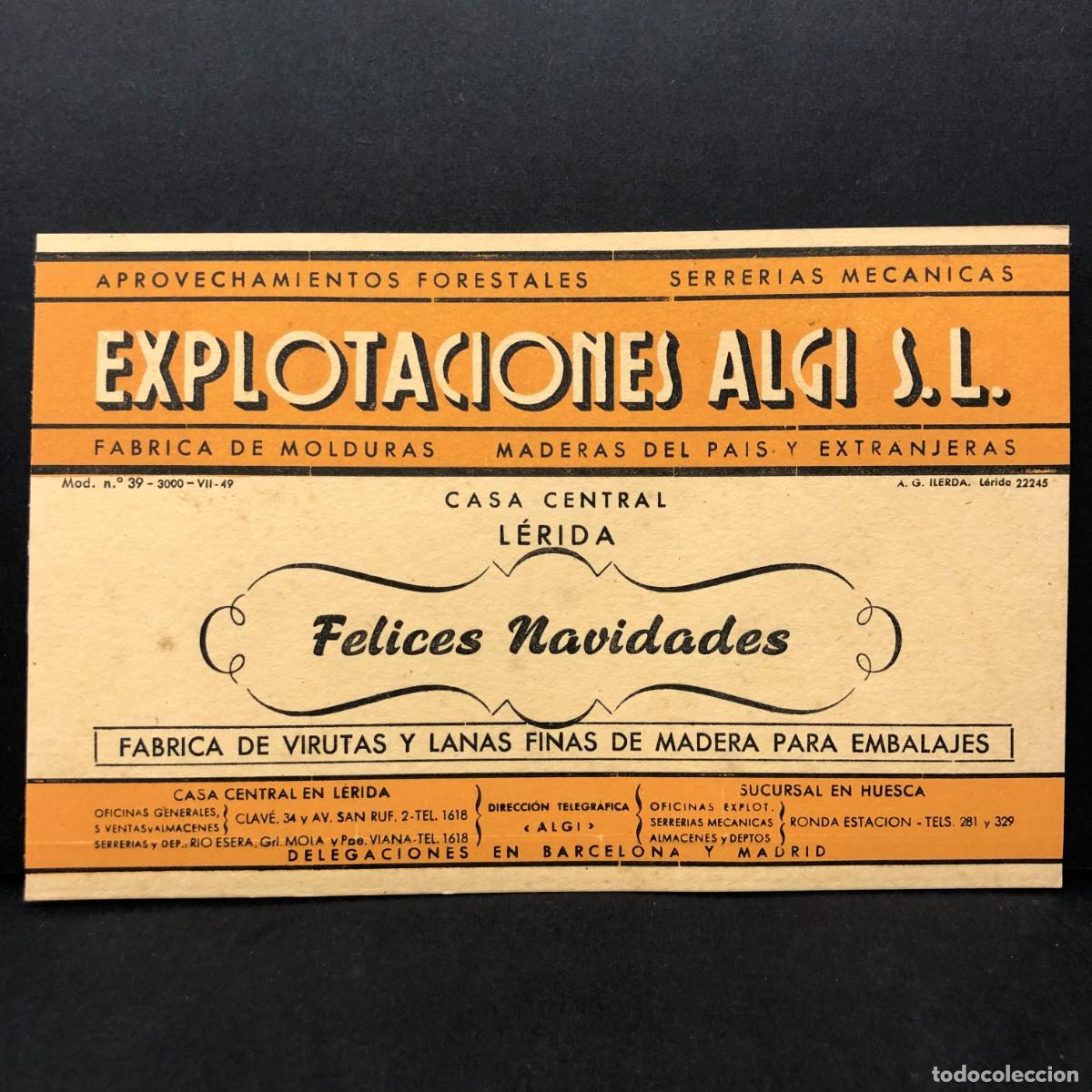 Documentos antiguos: EXPLOTACIONES ALGI S.L. - FABRCICA DE MOLDURAS MADERAS - CASA CENTRAL L&Eacute;RIDA - FELICITACI&Oacute;N / 5321