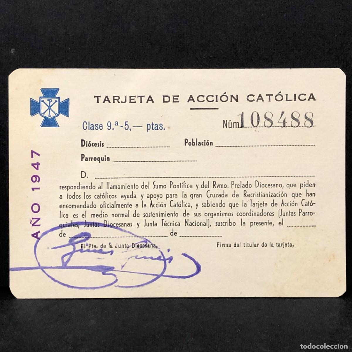 Documentos antiguos: TARJETA DE ACCI&Oacute;N CAT&Oacute;LICA - L&Eacute;RIDA - A&Ntilde;O 1947 - RAR&Iacute;SIMA TARJETA FRANQUISTA / 5341