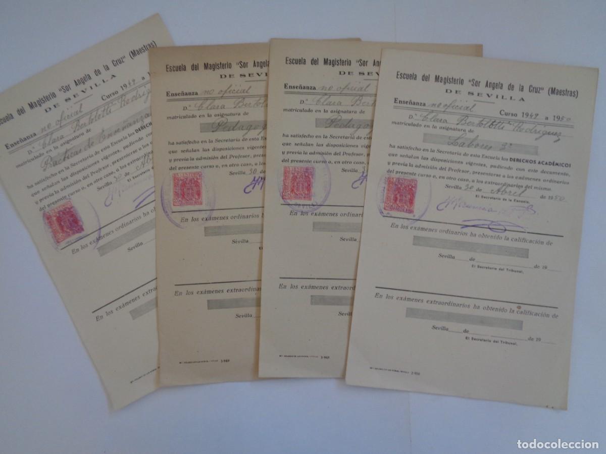 Documentos antiguos: ESCUELA DE MAGISTERIO &uml; SOR ANGELA DE LA CRUZ &uml;: LOTE 5 RECIBOS DERECHOS ACADEMICOS . SEVILLA 1949