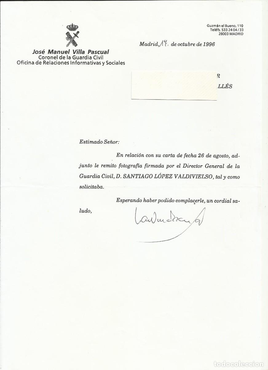 Documentos antiguos: Guardia Civil. Madrid. 1996. Jos&eacute; Manuel Villa Pascual. Documento firmado. Coronel. 29x21 cm.