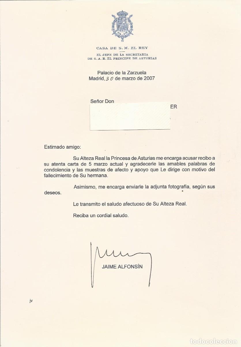 Documentos antiguos: Carta Casa de S. M. El Rey. 2007. Jaime Alfons&iacute;n. Documento firmado. 30x21 cm. Madrid.