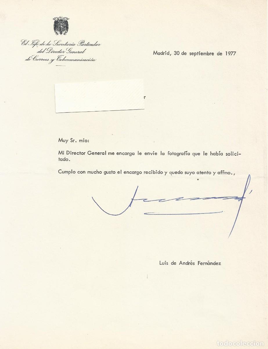 Documentos antiguos: Director General de Correos y Telecomunicaci&oacute;n. Luis de Andr&eacute;s Fern&aacute;ndez. Documento firmado. 1977.