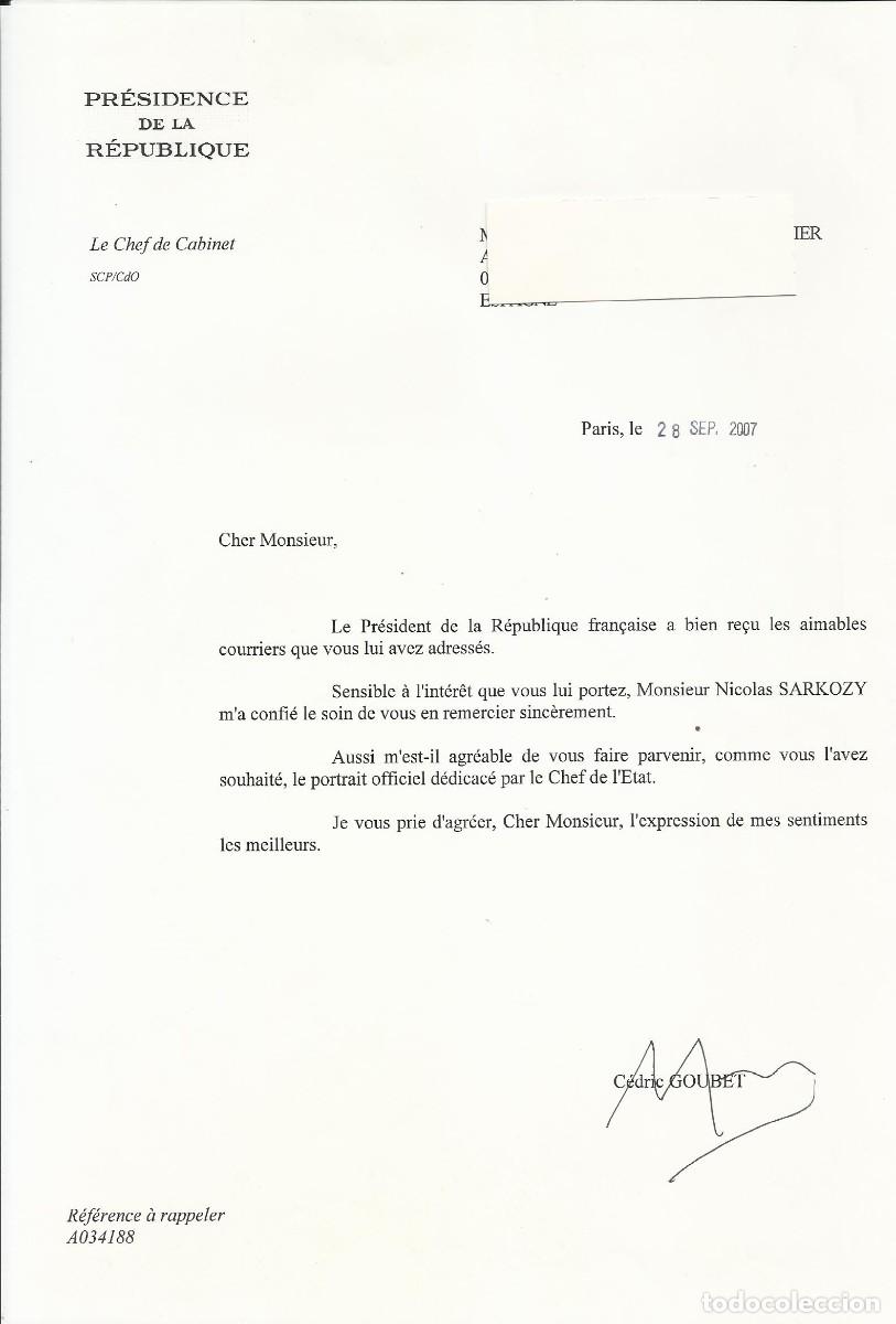Documentos antiguos: Francia. Presidencia de la Rep&uacute;blica. C&eacute;dric Goubet. Documento firmado. Paris. 2007. 30x21 cm.