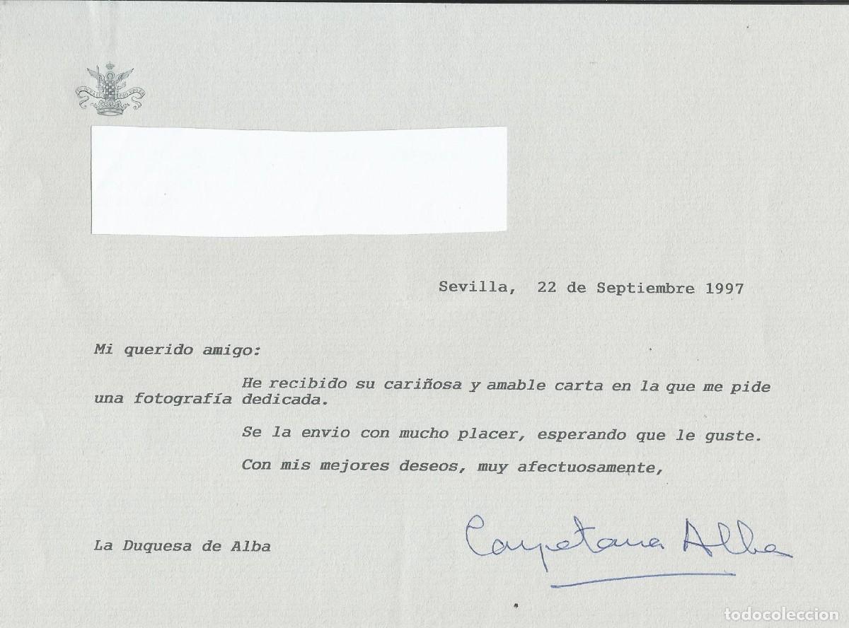 Documentos antiguos: Duquesa de Alba. Cayetana Alba. 1997. Sevilla. Documento firmado. 16,5x22 cm.