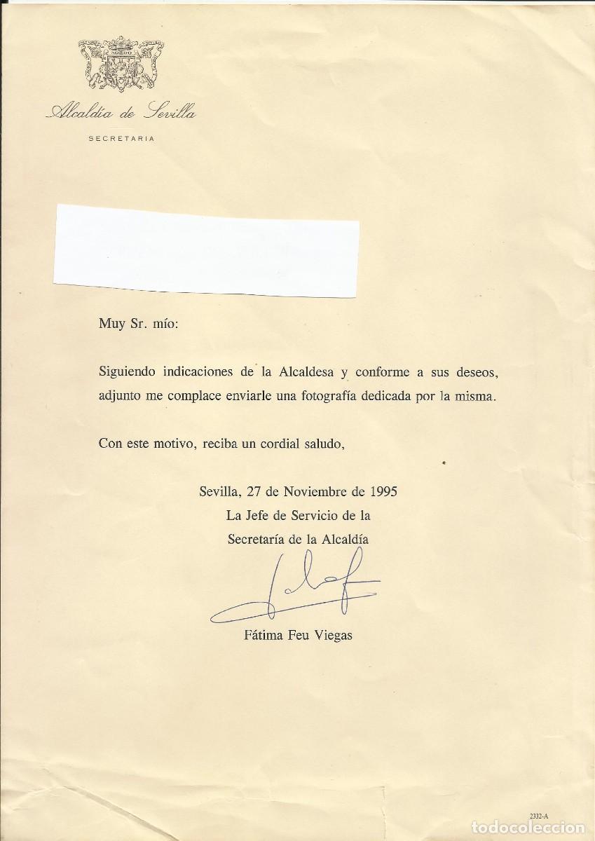 Documentos antiguos: Alcald&iacute;a de Sevilla. Secretar&iacute;a. F&aacute;tima Feu Viegas. Documento firmado. 1995. 30x21 cm.