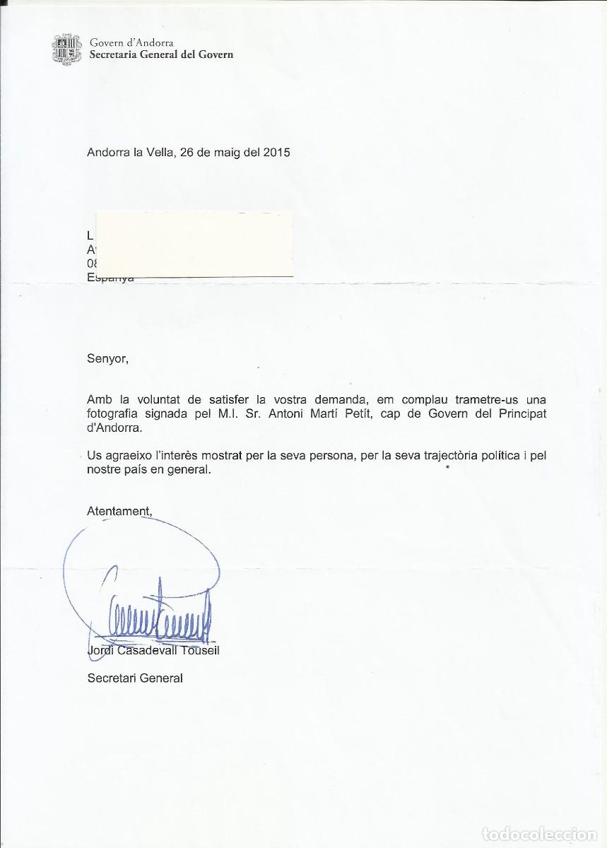 Documentos antiguos: Andorra. Secretario General. Jordi Casadevall Touseil. Documento firmado. 2015. 30x21 cm.