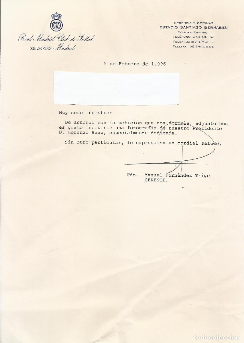 Documentos antiguos: Real Madrid Club de F&uacute;tbol. Manuel Fern&aacute;ndez Trigo. Gerente. Documento firmado. 1996. 31x21 cm.