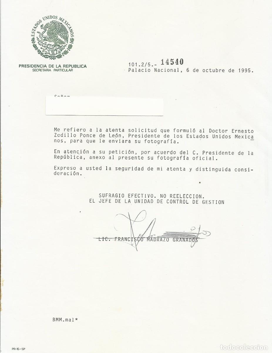Documentos antiguos: Estados Unidos Mexicanos. Presidencia. Francisco Madrazo Granados Documento firmado. 1995. 28x21 cm.