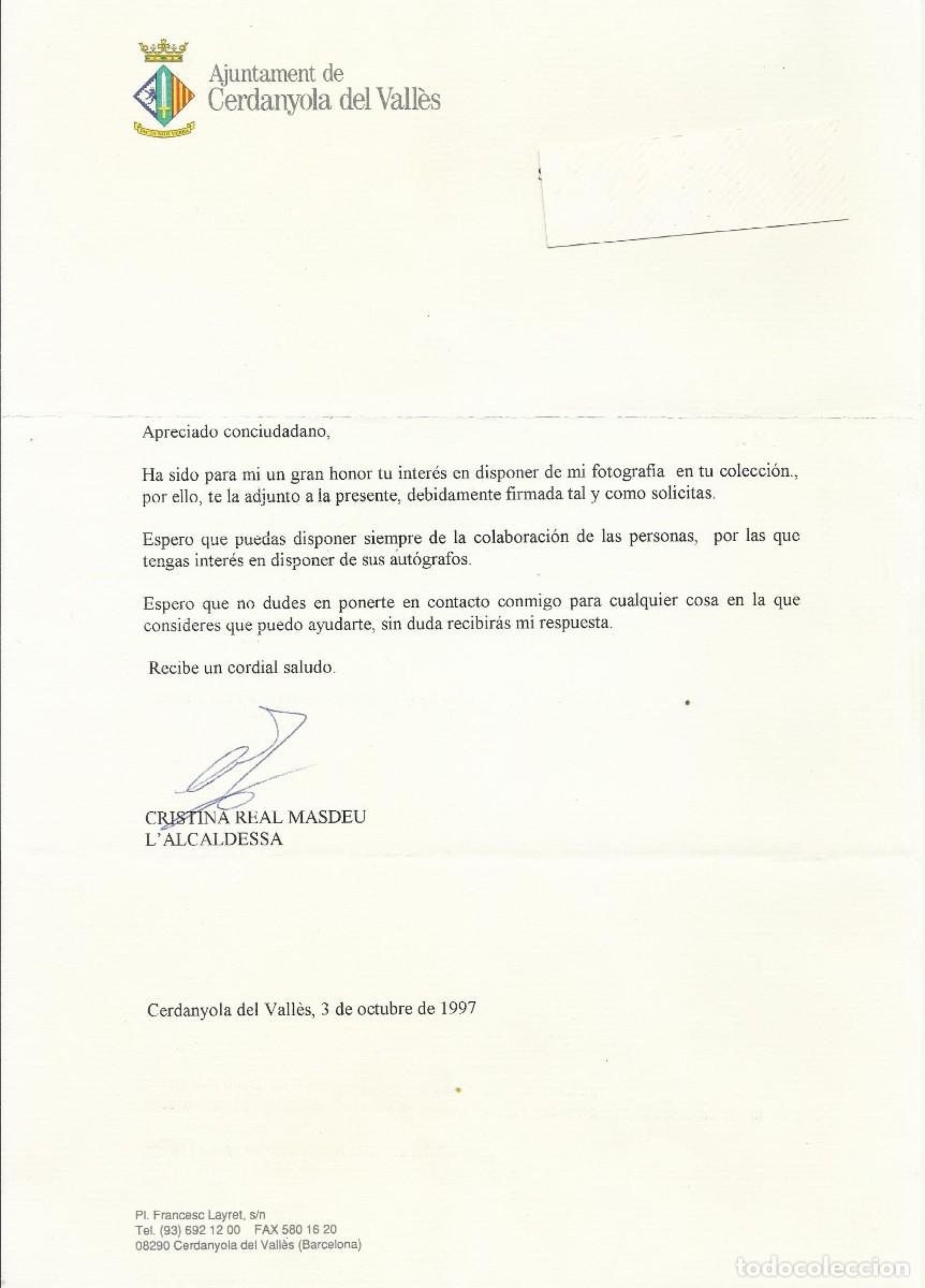 Documentos antiguos: Ajuntament Cerdanyola del Vall&egrave;s. Cristina Real Masdeu. Alcaldesa Documento firmado. 1997. 30x21 cm.