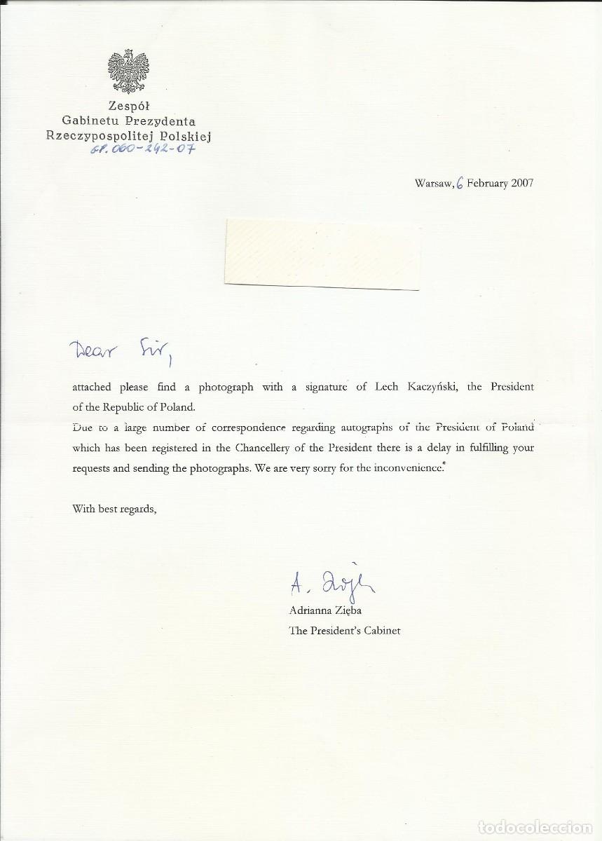 Documentos antiguos: Polonia. Varsovia Warsaw. The President's Cabinet. Adrianna Zieba Documento firmado. 2007. 30x21 cm.