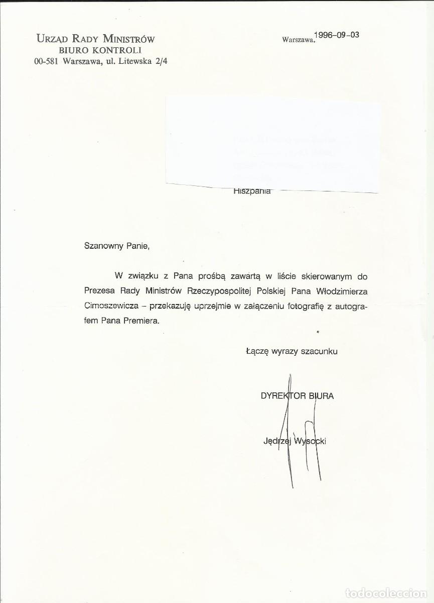 Documentos antiguos: Warsaw. Polonia. Varsovia. Jedrzej Wysocki. Biuro Kontroli. Documento firmado. 1996. 30x21 cm.