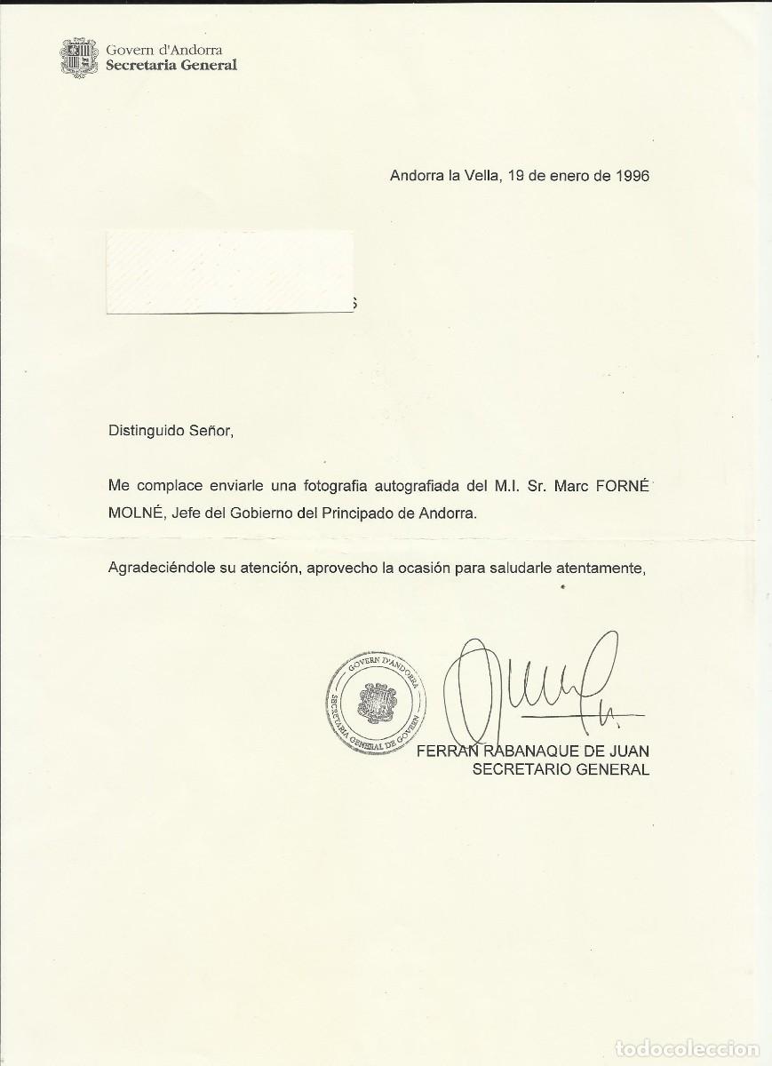 Documentos antiguos: Andorra la Vella. Govern. Secretario General. Ferran Rabanaque. Documento firmado. 1996. 30x21 cm.