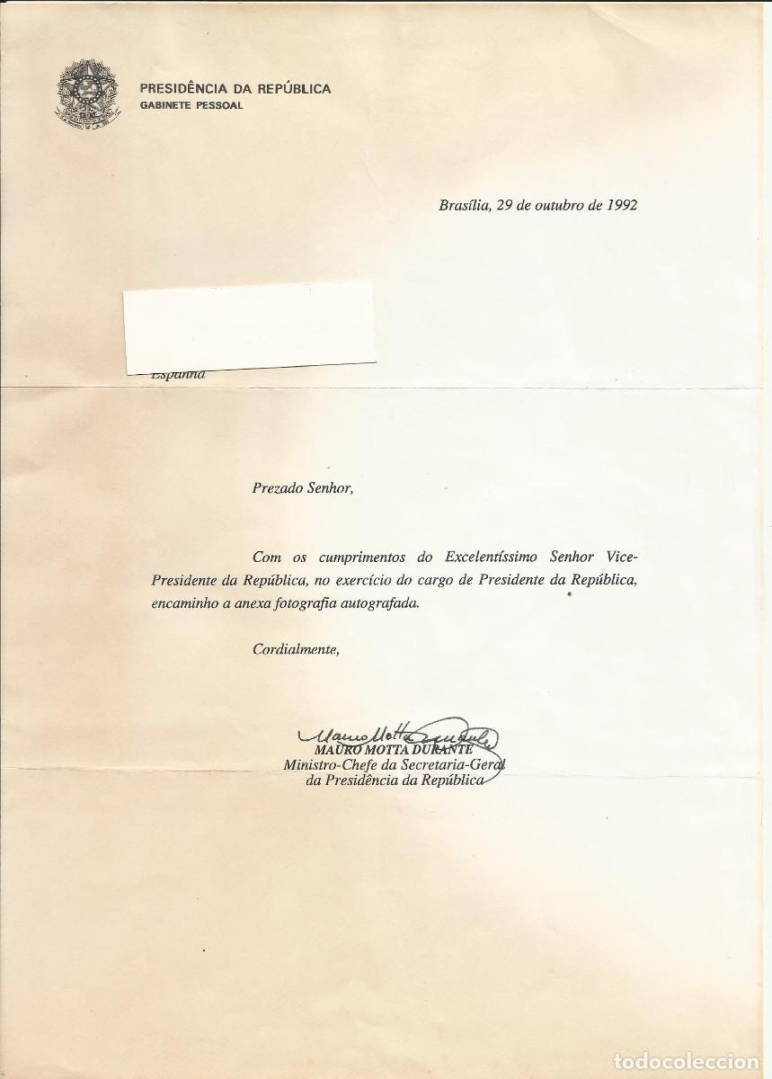 Documentos antiguos: Presidencia Brasil. Gabinete. Brasilia. Mauro Motta Durante. Documento firmado. 1992. 30x21 cm.