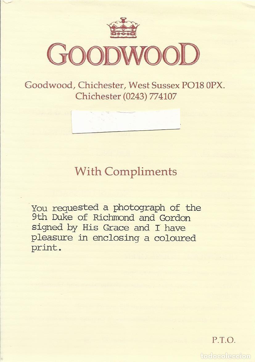 Documentos antiguos: Goodwood. Chichester. Duke of Richmond and Gordon. Documento papel. 1984. 15x10,5 cm.