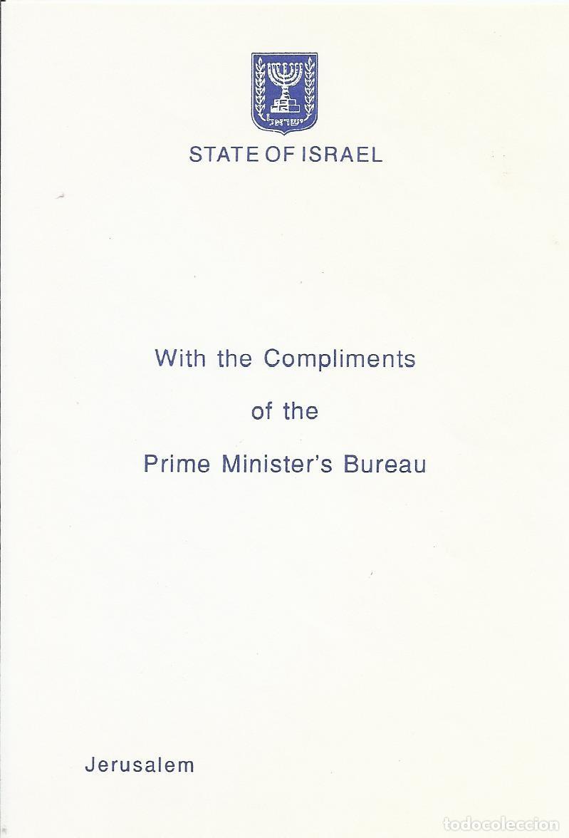 Documenti antichi: State of Israel. With the Compliments of the Prime Minister's Bureau. Jerusalem. Documento papel.