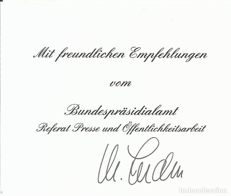 Documentos antiguos: Bundesprasidialamt. Presidencia. Alemania o Austria. Documento firmado. Tarjeta. 8,5x10,5 cm.