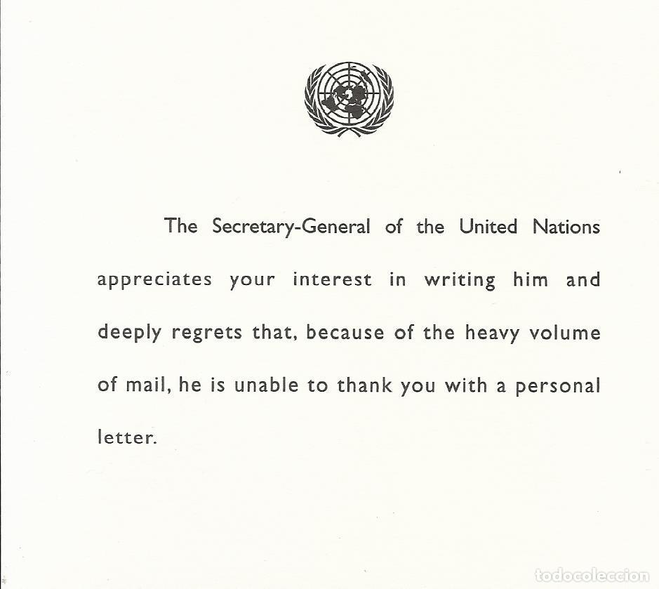 Documentos antiguos: Documento papel. Secretario General Naciones Unidas. Tarjeta. 11x12,5 cm. 2007. Ban Ki-moon.