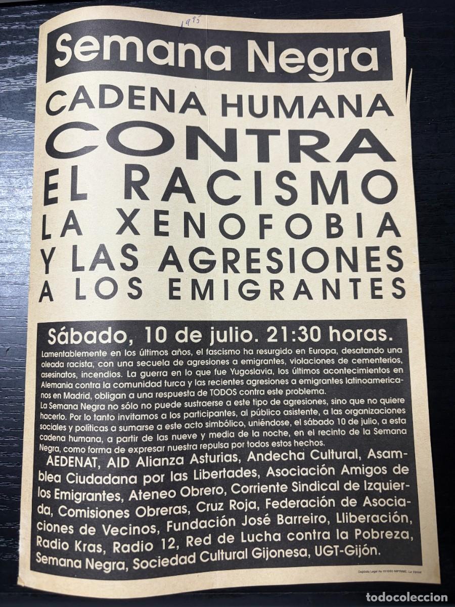 Documentos antiguos: CARTEL SEMANA NEGRA GIJ&Oacute;N 1993 &ndash; CADENA HUMANA CONTRA RACISMO Y XENOFOBIA