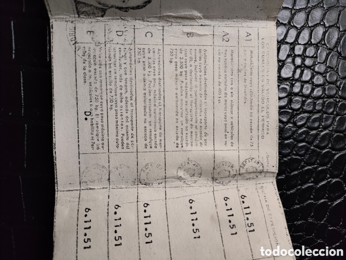 Documentos antiguos: Permiso de Conducci&oacute;n Antiguo Espa&ntilde;a 1951 - Foto 4