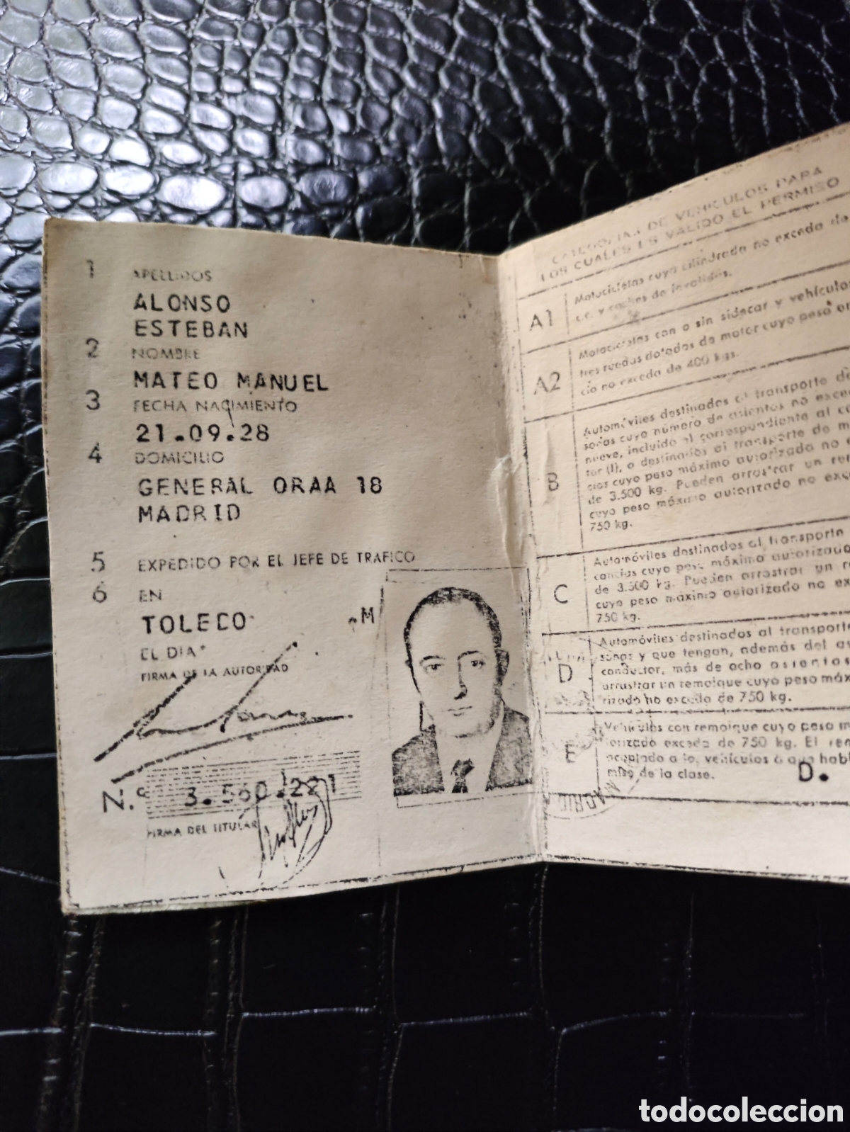 Documentos antiguos: Permiso de Conducci&oacute;n Antiguo Espa&ntilde;a 1951 - Foto 5