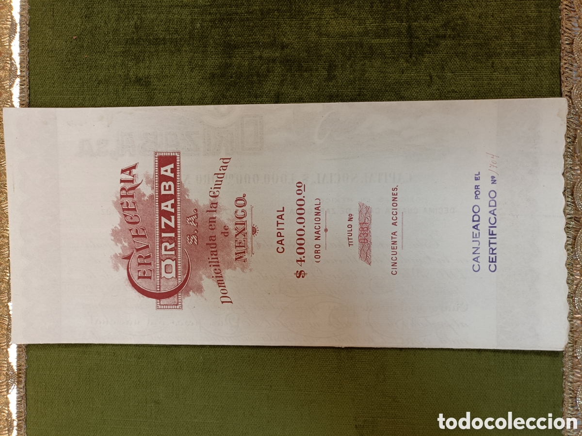 Documentos antiguos: CERVECER&Iacute;A CORIZABA.......