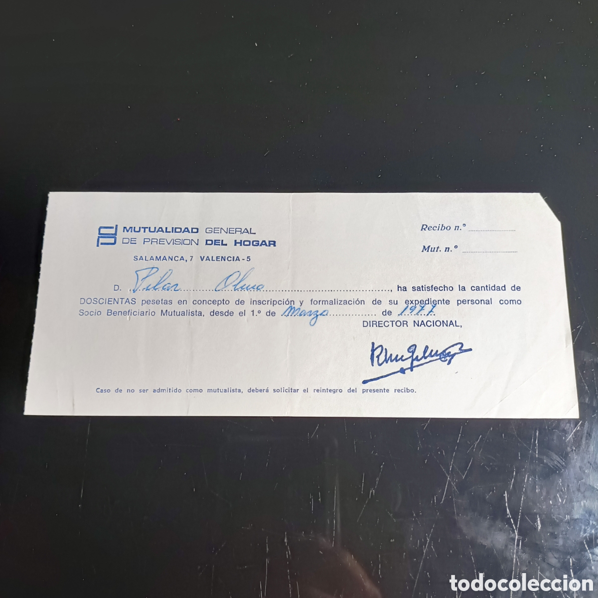 Documentos antiguos: RECIBO MUTUALIDAD GENERAL DE PREVISI&Oacute;N DEL HOGAR