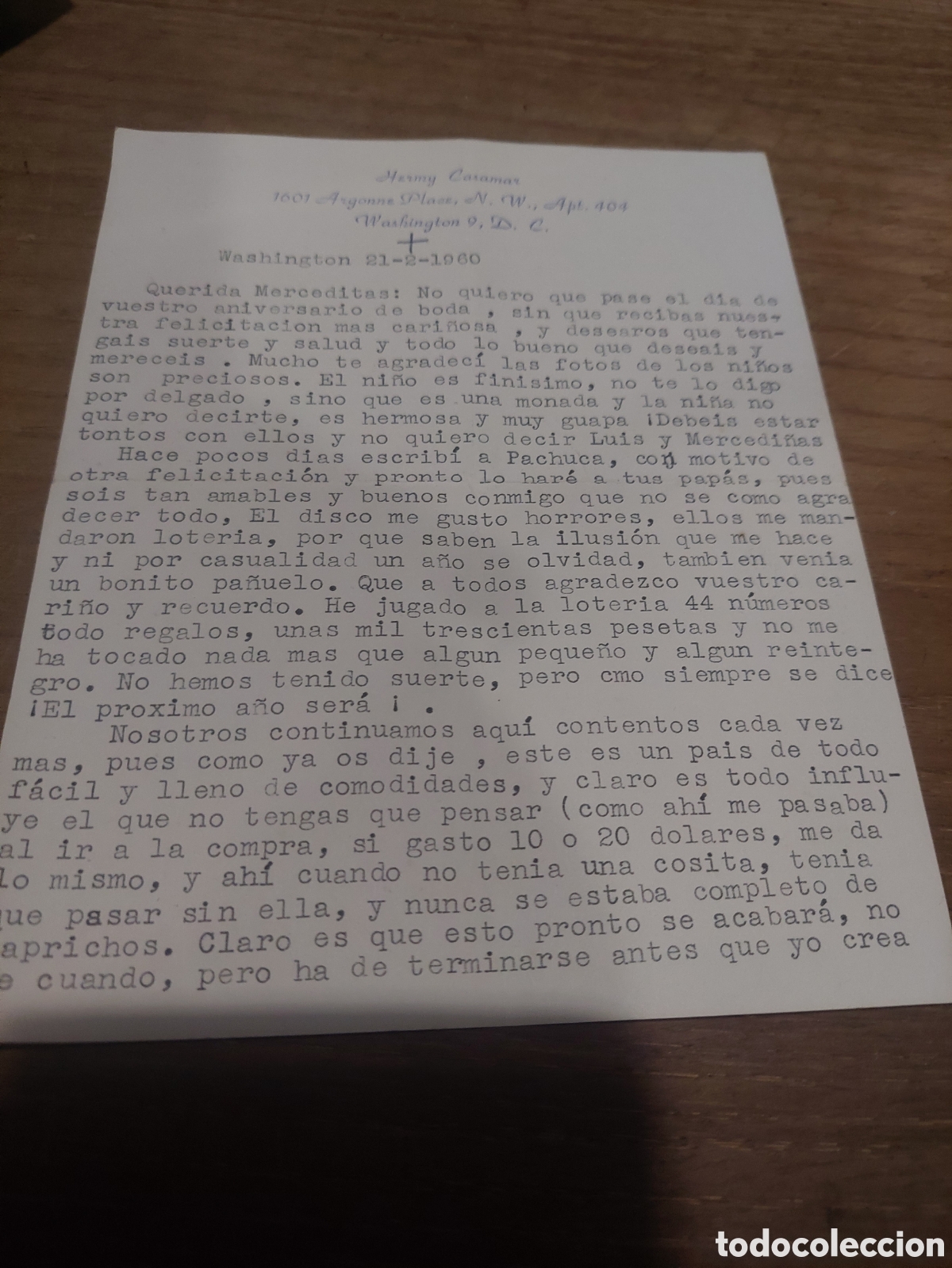 Documentos antiguos: CARTA 2960 HENRY CASAMAR WASHINGTON