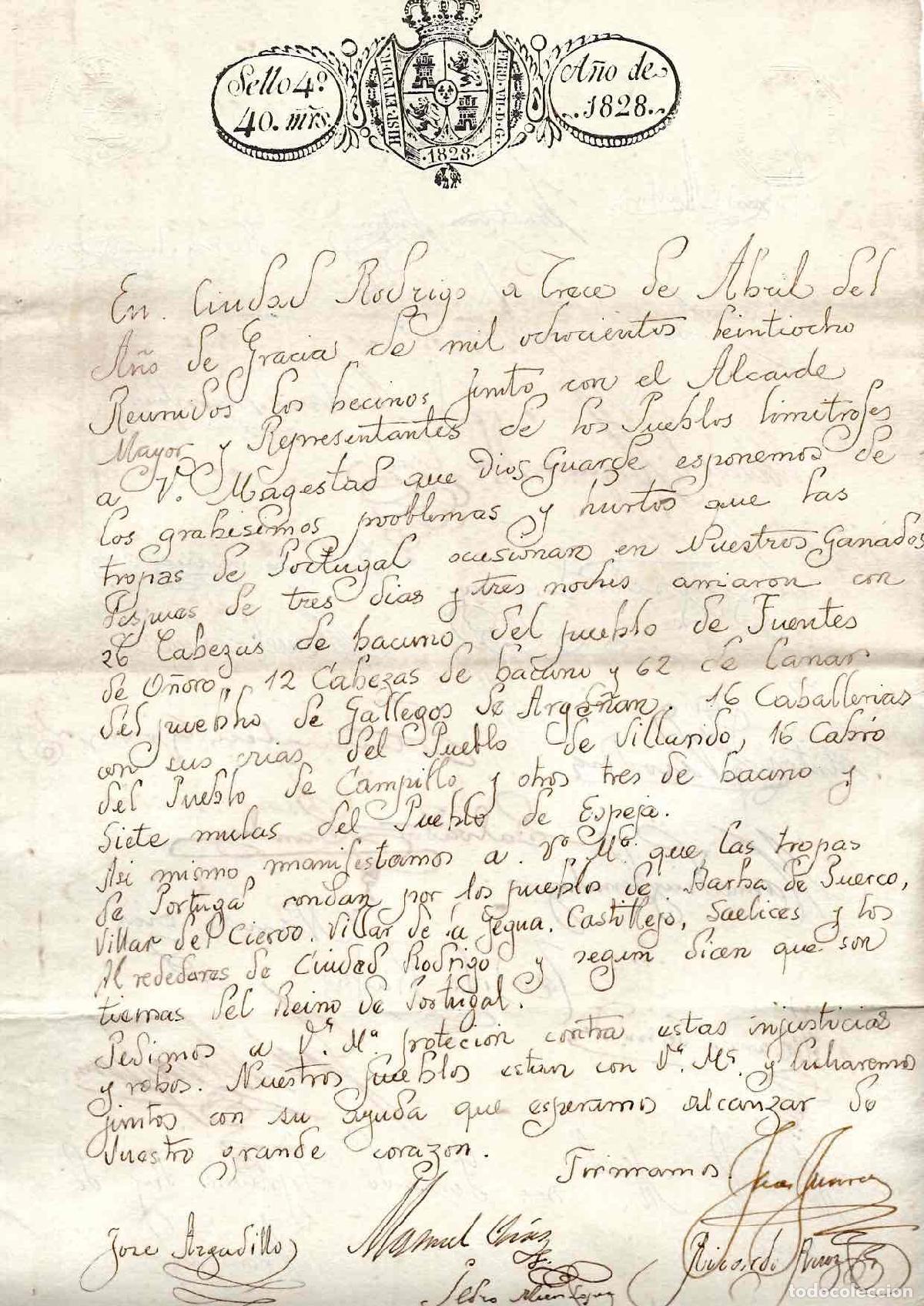 Documentos antiguos: CIUDAD RODRIGO, SALAMANCA. PETICION AL REY FERNANDO VII SOBRE ROBOS COMETIDOS POR TROPAS PORTUGUESAS
