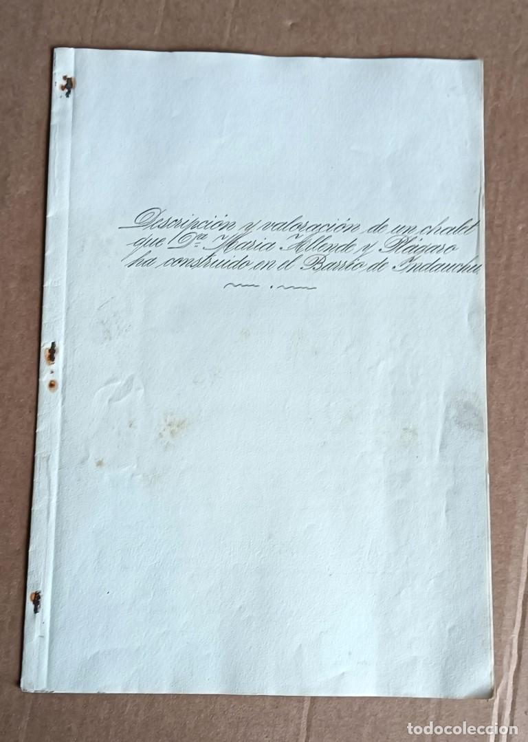 Documentos antiguos: Descripci&oacute;n y valoraci&oacute;n di un chalet de Mar&iacute;a Allende y Plagaro ruido en el barrio de Indauchu