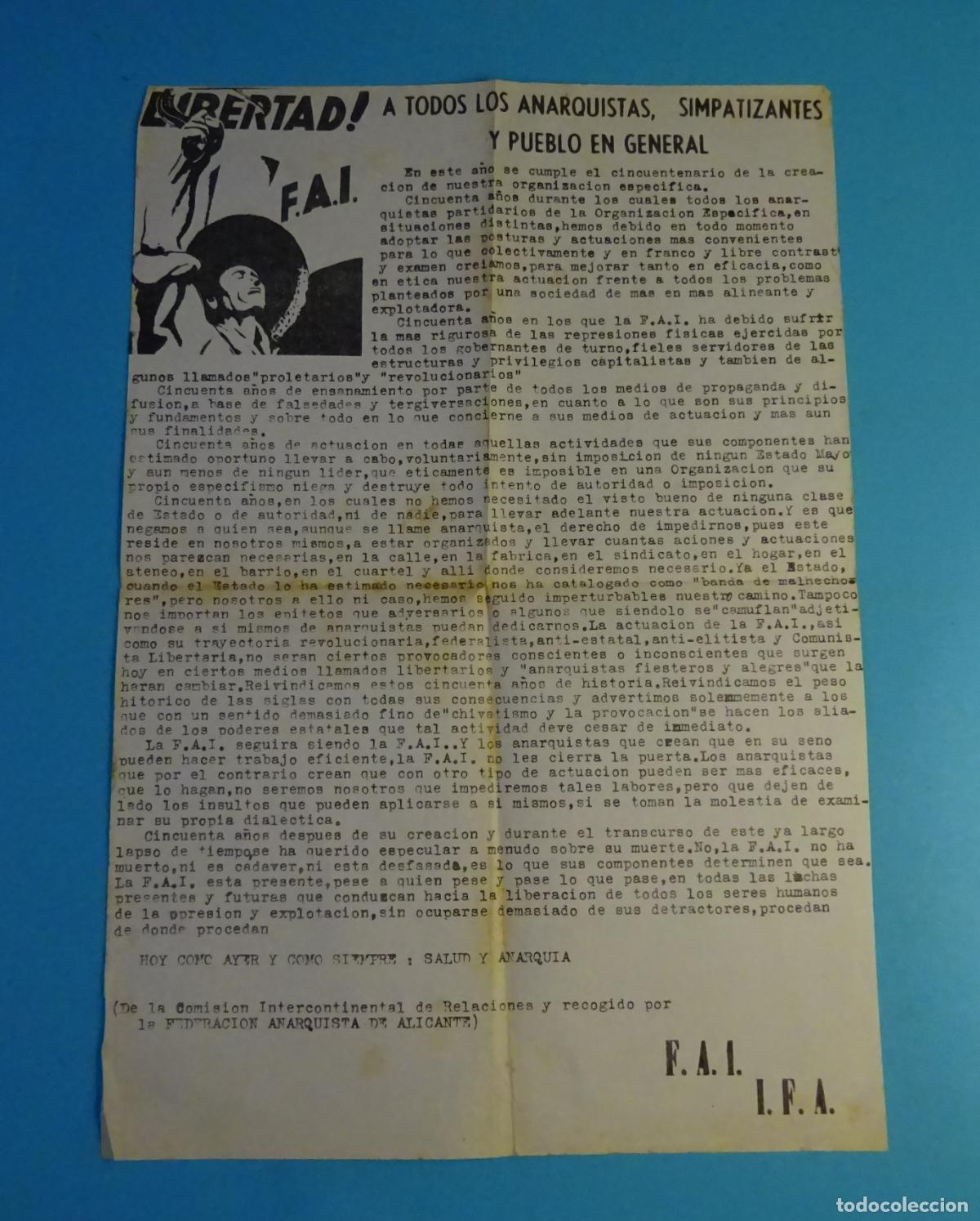 Documentos antiguos: MANIFIESTO FEDERACI&Oacute;N ANARQUISTA DE ALICANTE